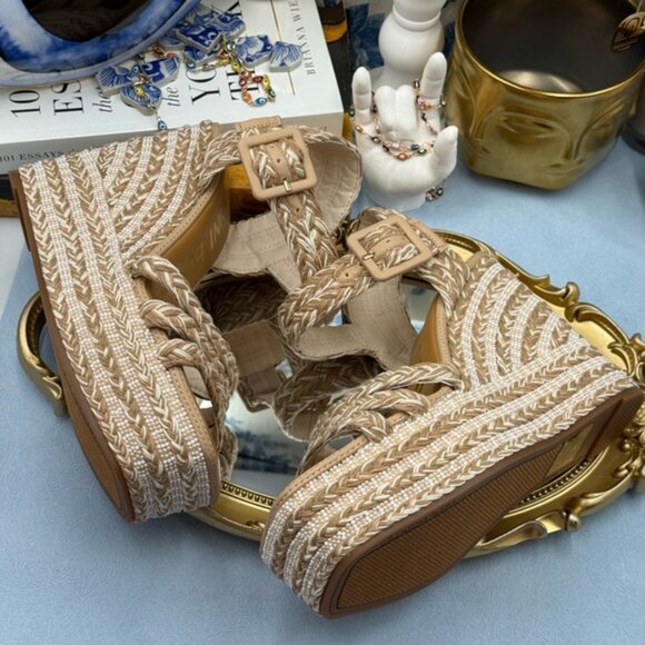 🆕 GIANNI BINI 🧿 NWOB Santi Woven Beaded Wedge Sandal - Neutral Woven Sz US 7 - Picture 14 of 16